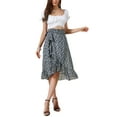 thumbnail image 2 of REFINED ATTIRE Floral Midi Skirt for Women's Summer Casual Ruffle Hem Tie Knot A-Line Flowy Skirts S Black, 2 of 6