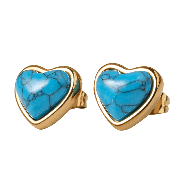 LuckyLy Aretes Mujer de Corazón con Piedras Naturales, Acero Inoxidable con Baño Oro 14k – Joyería para Mujer, Regalos para Mujer San Valentín y Navidad, Regalos para Mamá turquesa Unitalla