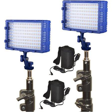 UPC: 0741147950376 | Dual LED144 Studio Light Kit with LS180 Air Cushioned Light Stand  SLM5ATM External Battery & Charger and AC180 Power Supply