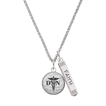 Delight Jewelry Silvertone Domed Black DSN Silvertone Believe Faith Prayer Hope Bar Charm Necklace, 23"