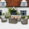 thumbnail image 3 of Nuu Garden Outdoor 4-Piece Fire Pit Table Sofa Set, 47 Inch 50,000 BTU Rectangle Propane Gas Fire Pit with Glass Beads, Aluminum Wicker Swivel Chairs with Cushions, Gray, 3 of 9