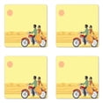 thumbnail image 1 of Motorcycle Coaster Set of 4, Hand Drawn Illustration of an Couple on a Vehicle Under the Setting Sun, Square Hardboard Gloss Coasters, Standard Size, Multicolor, by Ambesonne, 1 of 2