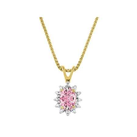 RYLOS Necklaces for Women Yellow Gold Plated Silver 925 Halo Pendant with Gemstone & Genuine Diamond Necklace 18" Chain 6X4MM Pink Ice October Birthstone Womens Jewelry Silver Necklace For Women