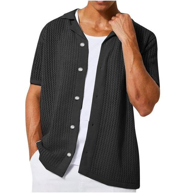 Birdeem Chemises pour Hommes Manches Courtes Col Rabattu Blouse