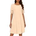 thumbnail image 2 of Gamivast Women's Casual A Line Dress Lace Trim Short Sleeve Round Neck Loose Fit Summer Beach Daily Party Hollow Out Flowy Swing Mini Shift Sundress, 2 of 8