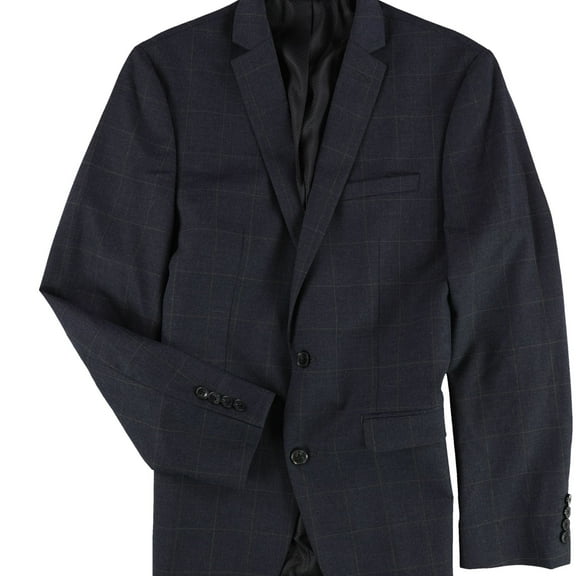 bar III Mens Windowpane Two Button Blazer Jacket, Blue, 38 Regular