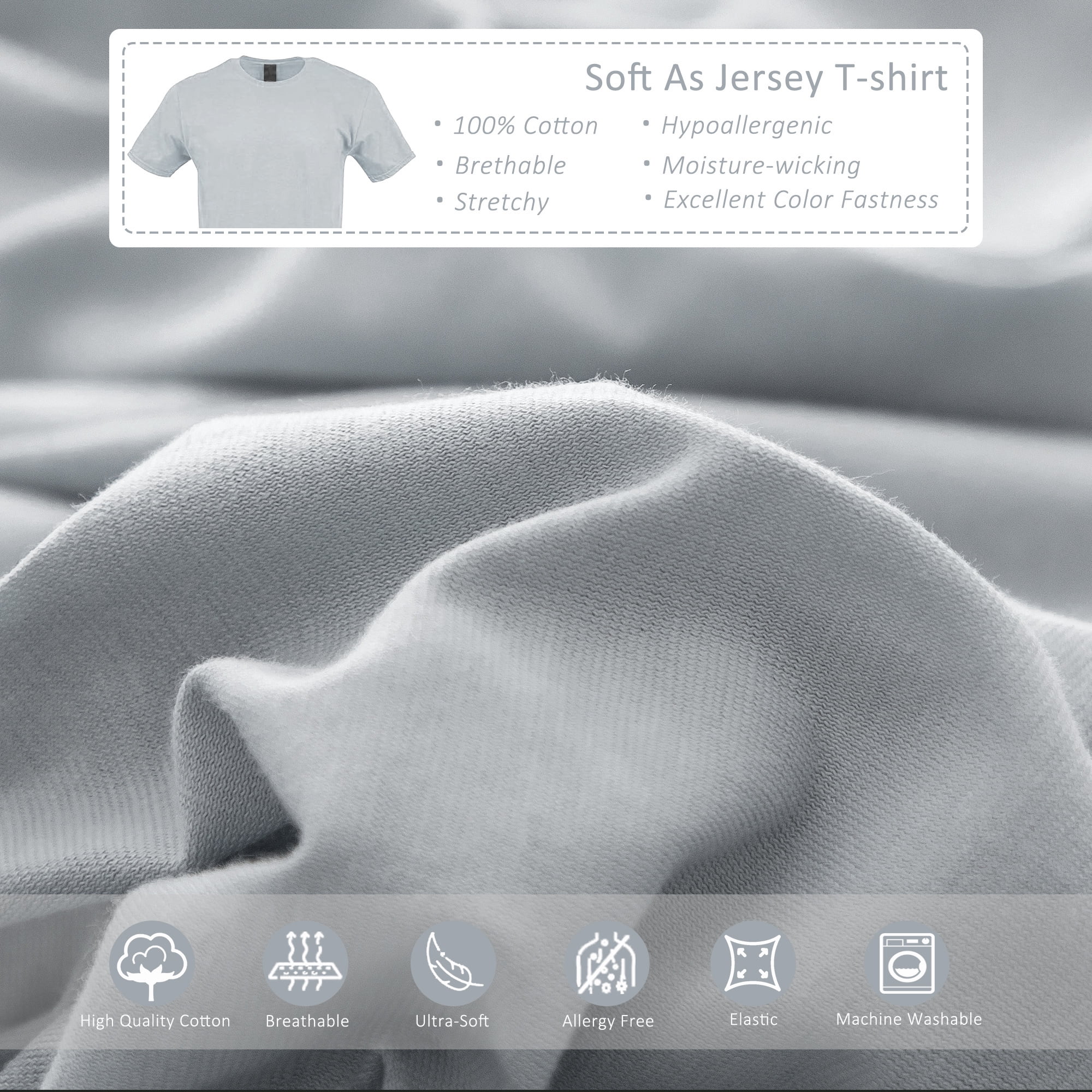 PURE ERA Duvet Cover Set Jersey Knit Cotton 100%,Ultra Soft 3Piece Bedding Set(King Size, Solid Light Gray)