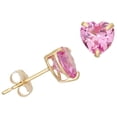 thumbnail image 3 of 14k Yellow Gold 1 Ct Heart Created Pink Sapphire Stud Earrings Gift for Women Plated by Paris Jewelry, 3 of 4