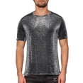 thumbnail image 1 of Camisetas de malla transparente Inspire Chic para hombres, camiseta de manga corta, camiseta brillante de purpurina metálica, 2XL plateada, 1 of 6