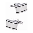 thumbnail image 1 of Gemelos elegantes de metal cepillado con rayas negras para hombre, 1 of 1
