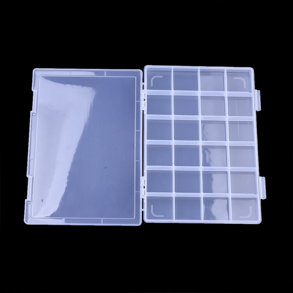 Plastic Bead Storage Containers 24 Compartments Rectangle Clear 28.5x19.5x2.2cm Compartment: 44.5x45mm