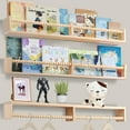 thumbnail image 2 of Nursery Book Shelves for Kids Rooms - 32 Inches Floating Wall Bookshelves Set of 3, Space-Saving Nursery Shelves with Beads Design for Kids Room, Bedroom and Study Room(Natural), 2 of 5