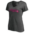 thumbnail image 2 of Women's Heathered Gray Atlanta Braves Pink Wordmark V-Neck T-Shirt, 2 of 3