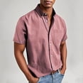 thumbnail image 2 of Men's Solid Color Casual Loose Fit Short Sleeve Button Down Shirt Top with Pocket Business Casual Office Work Daily Wear Modern Essential | AESTIVO,Pink L, 2 of 9