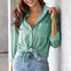 thumbnail image 4 of Camisa De Manga Larga Blusas de mujer Camisa con botones de rayas verticales Traje de trabajo de oficina (Verde XL) Cgtredaw para Mujer Verde T S, 4 of 6