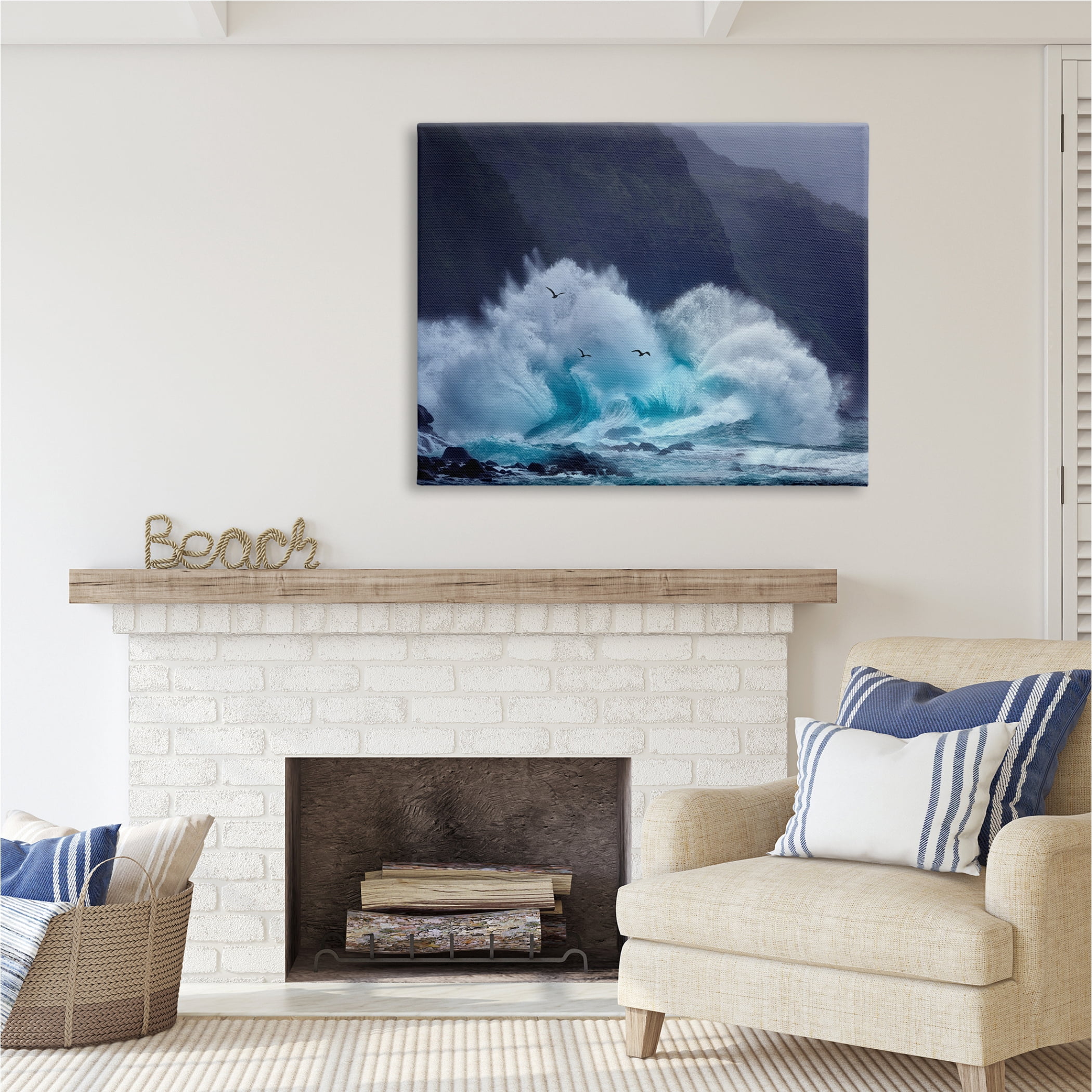 Stupell Industries Tsunami Waves Landscape Nature Photography Gallery Wrapped Canvas Print Wall Art, 48 x 36