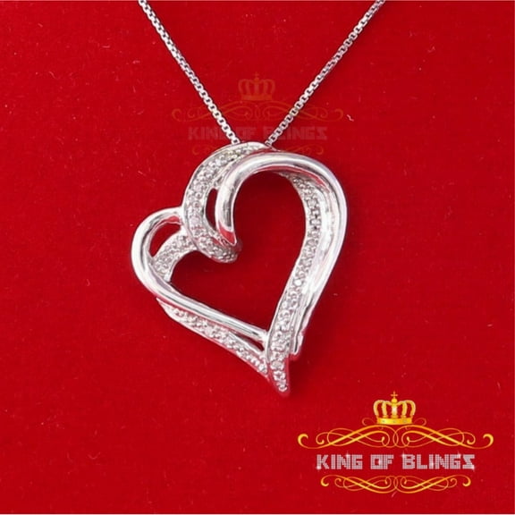 King of Bling's Real 0.10CT Diamond HEART'S 925 Sterling Silver White Charm Necklace Pendant