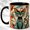 Black, variant on Mosaic Teal Cat Coffee Mug, Ornate Pet Mug, Ceramic 11 oz