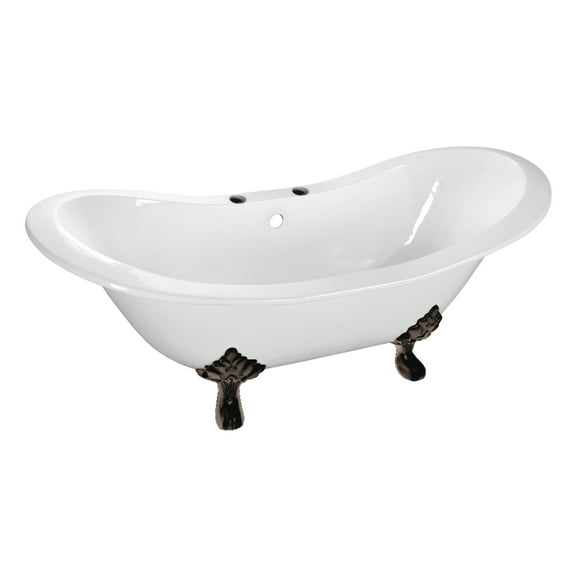 Aqua Eden VCT7DS6130NC5 61" Cast Iron Oval Double Slipper Clawfoot Tub (7" Faucet Drillings), White/Oil Rubbed Bronze