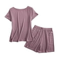 thumbnail image 3 of HVOBTTY Women's Short Sleeve and Short Pants Pajama Sets, Pajama Sets for Women, Women's Solid Color Loose Short Sleeve and Shorts Two Piece Pajama Sets Purple, XL, 3 of 5