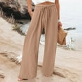 thumbnail image 2 of Plebaso Lounge Pants for Women Solid Color Elastic Waist Straight Wide Leg Trousers Ladies Casual Loose Pants, 2 of 6
