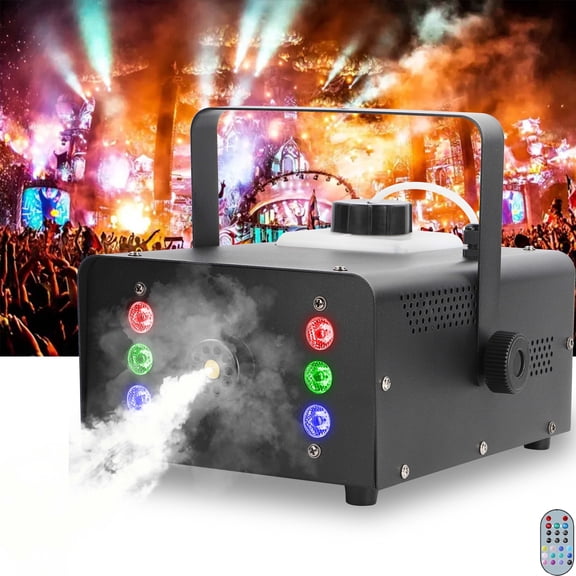 Compact Fog Machine Fog Machine, 1200W 6000CFM Smoke Machine, 6 Colorful LED Lights Stage ...
