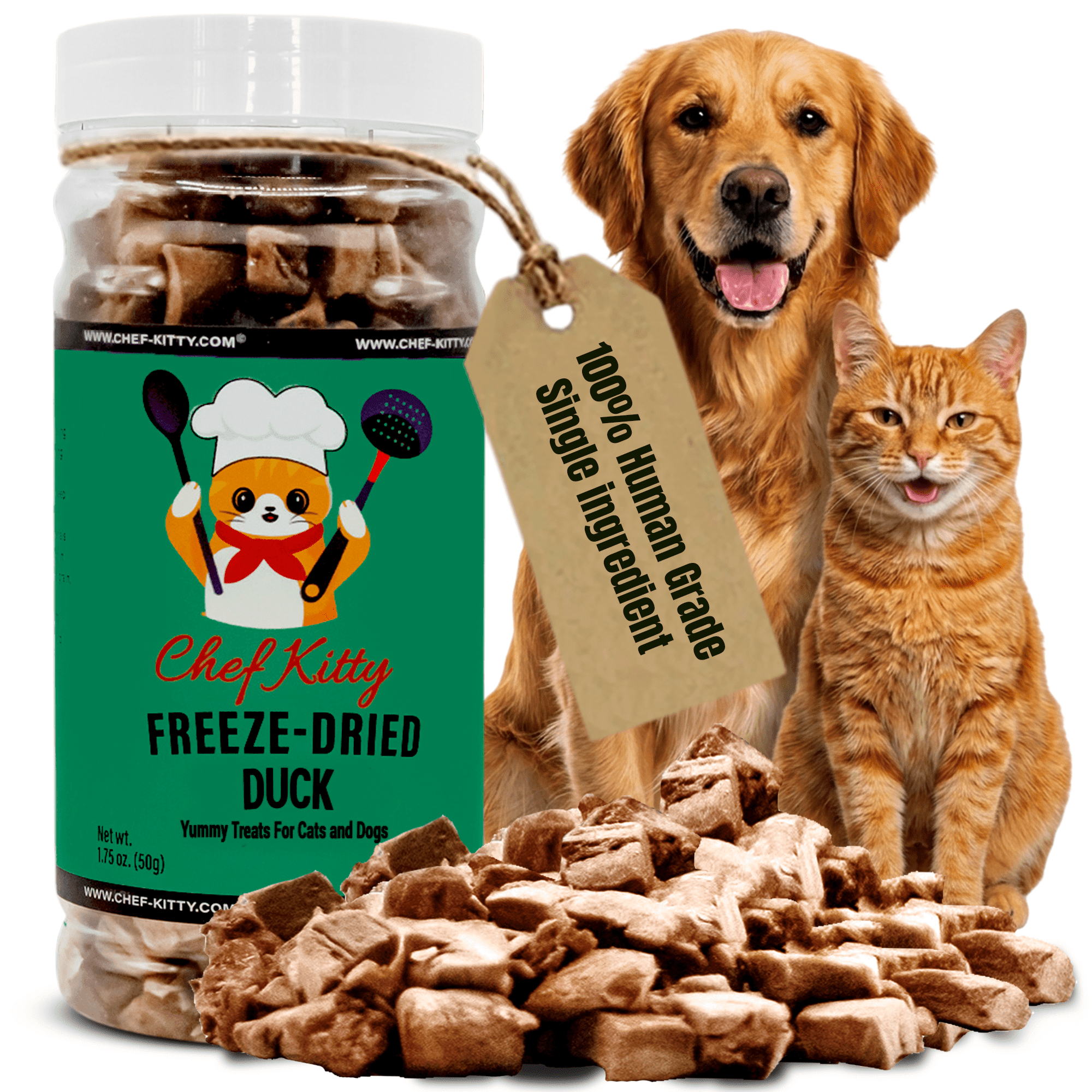 Chef Kitty Freeze Dried Duck Treats for Cats & Dogs, Single Ingredient Human Grade Duck, 1.5 oz