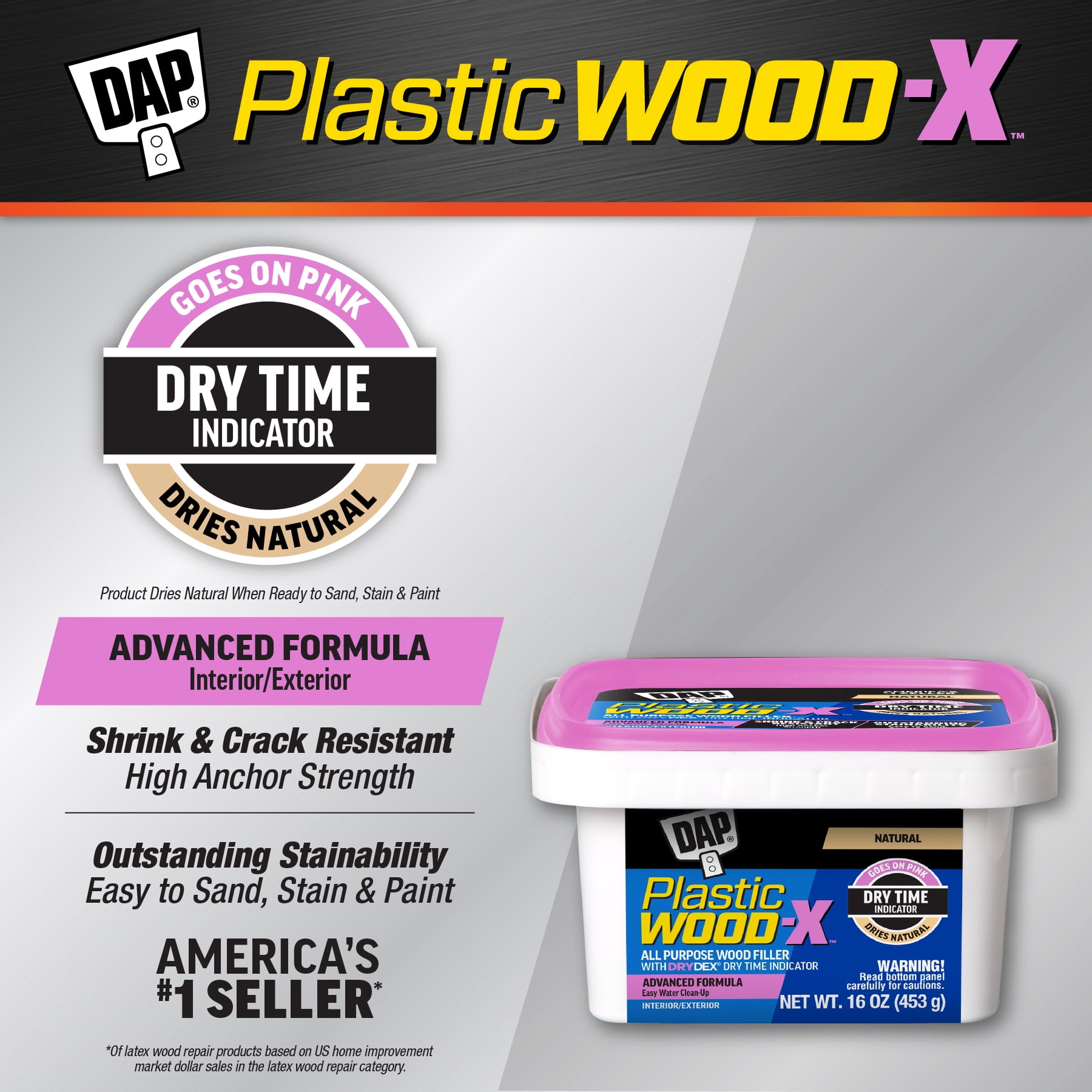 (4 pack) DAP Plastic Wood-X with DryDex 16 oz Natural Wood Filler Adhesive