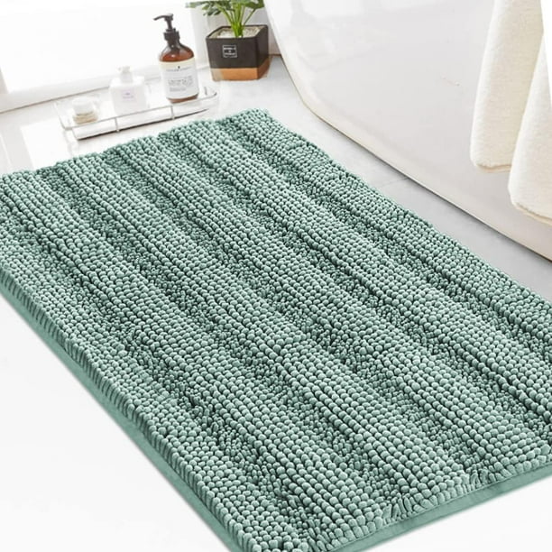Alfombra de baño de chenilla turquesa Shaggy, 60 x 90 cm, color azul concha de pato