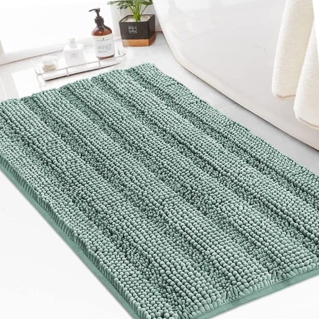 Alfombra de baño de chenilla turquesa Shaggy, 60 x 90 cm, color azul concha de pato
