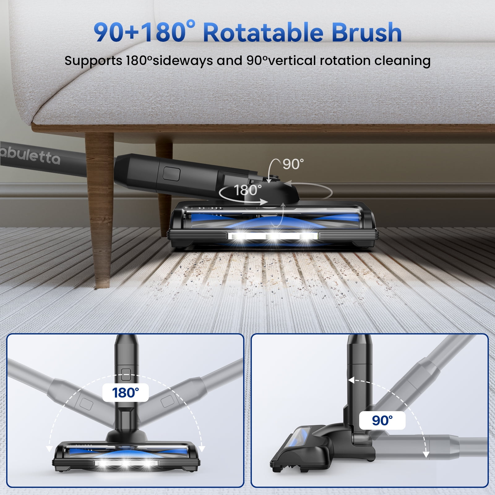 Lazyswan Cordless Vacuum Cleaner Lightweight Self-Standing Stick Vacuum for Home Pet Hair Car Carpet, 50min Runtime, Black