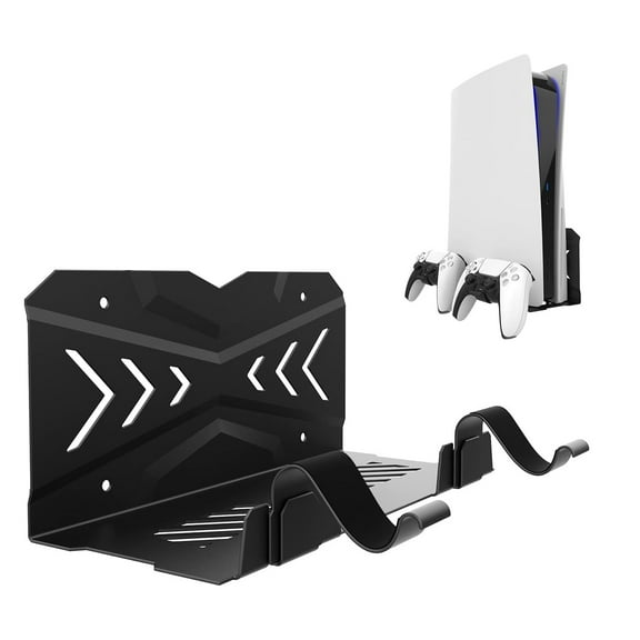 Wall Mount for PS5 - Compatible with PlayStation 5 Digital/Disc Edition Console with 2 Controllers Holder-Black