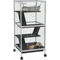PawHut Metal Small Animal Cage Rolling Big for Ferret, Chinchilla, Sugar Glider, With Hammock & 4 Tiers, Removable Tray, White