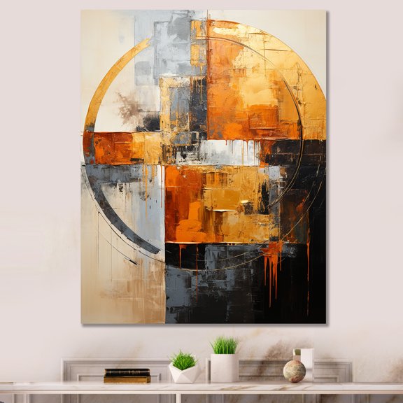 Designart "Copper Crescents In Black" Abstract Shapes Wall Art Prints