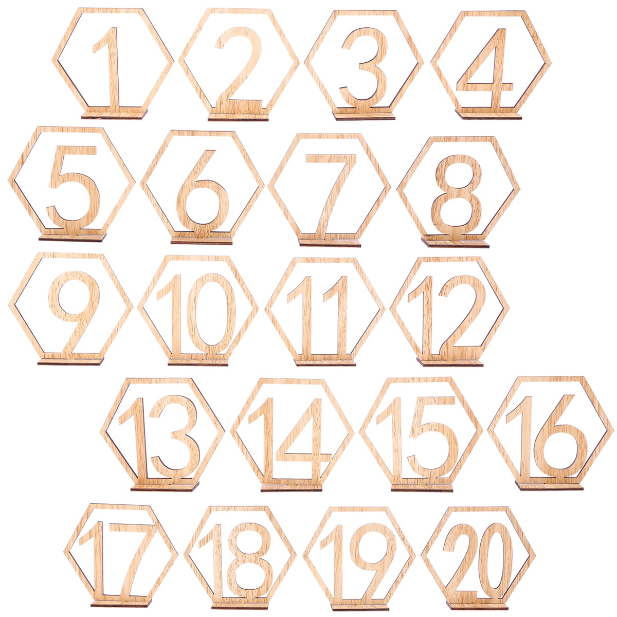 20pcs Hexagon 1-20 Wooden Table Numbers with Holder Base Wedding Table Decor as 