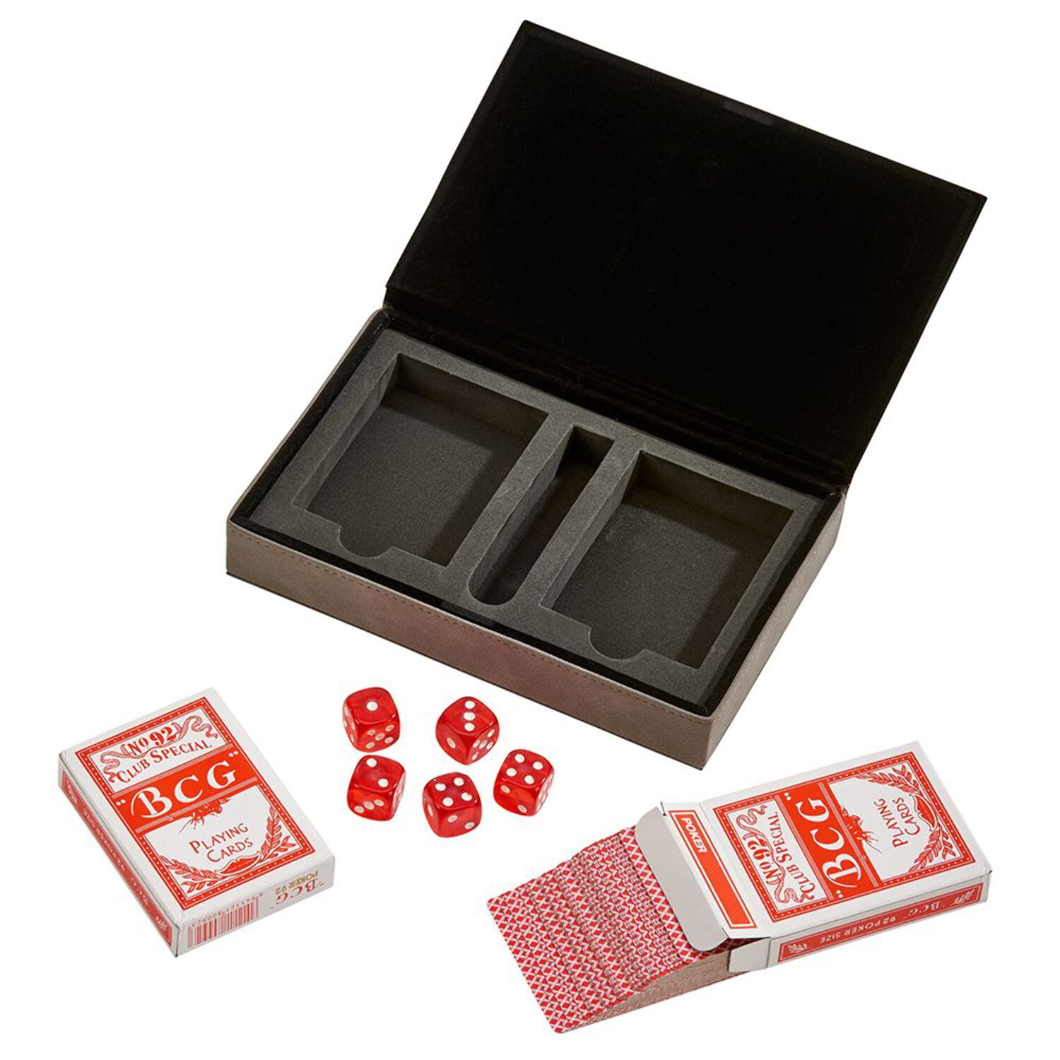 Grey Leatherette 5 Dice and 2 Card Deck Set QGM21731
