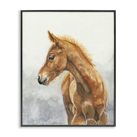Stupell Industries Watercolor Brown Foal Animals Painting Black Framed Art Print Wall Art, 11 x 14