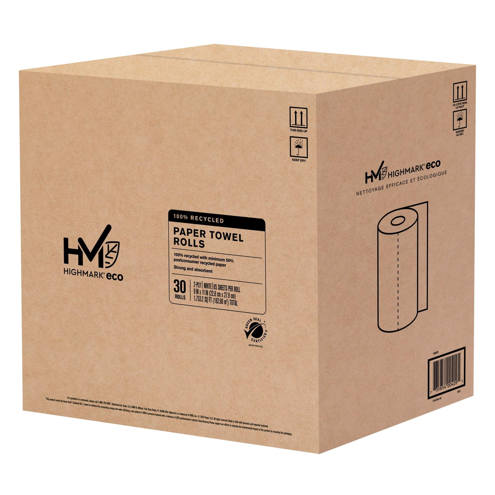 Highmark® Brand 100% Recycled 2-Ply Paper Towels, 11" x 9", 85 Sheets Per Roll, Case Of 30 Rolls