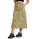 thumbnail image 4 of Falda cargo midi con cremallera para mujer INSPIRE CHIC, con bolsillos, de cintura alta, estilo urbano, casual, talla S, color caqui, 4 of 6