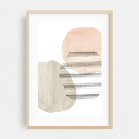 Pastel abstract organic shapes - Mixed Media Abstract Minimalist Geometric Watercolor Pastel Line Art Modern Art Oak Framed Wall Art Print 24 x 36 inches