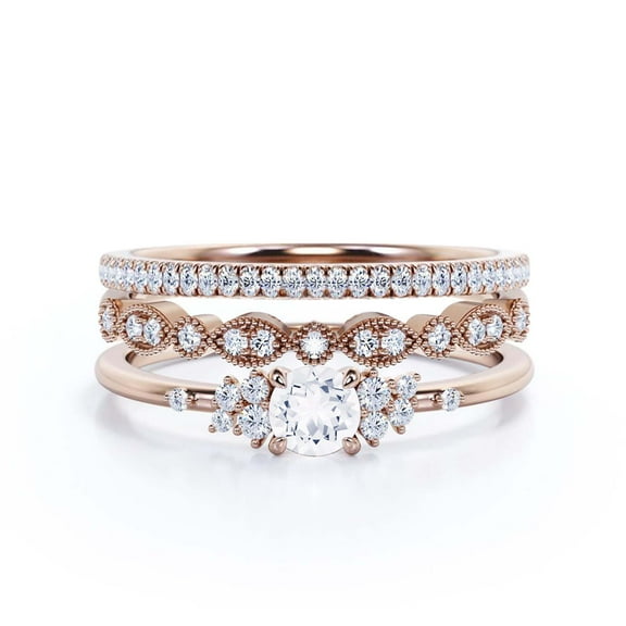 Salt And Pepper Minimalist 1.75 Carat Round Cut Diamond Moissanite Engagement Ring, Dainty Wedding Ring in 10k Solid Rose Gold, Gift For Her, Promise Ring, Anniversary Ring, Trio Set, Matching Band