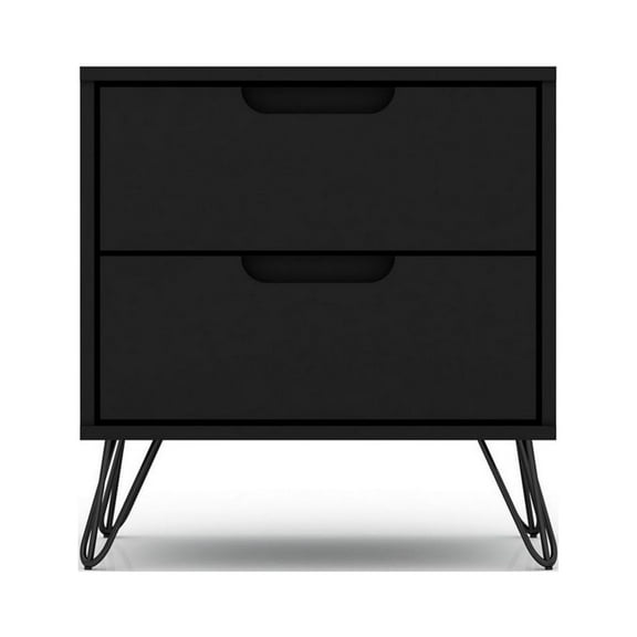 Manhattan Comfort Rockefeller 2-Drawer Engineered Wood Nightstand in Black