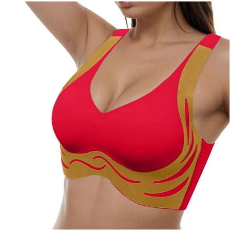 Gvdentm Womans Bras Womens Bra Comfort Powerful Push-up Seamless Bra Smoothing No Underwire Anti Sagging Minimizer Bras for Women Red L