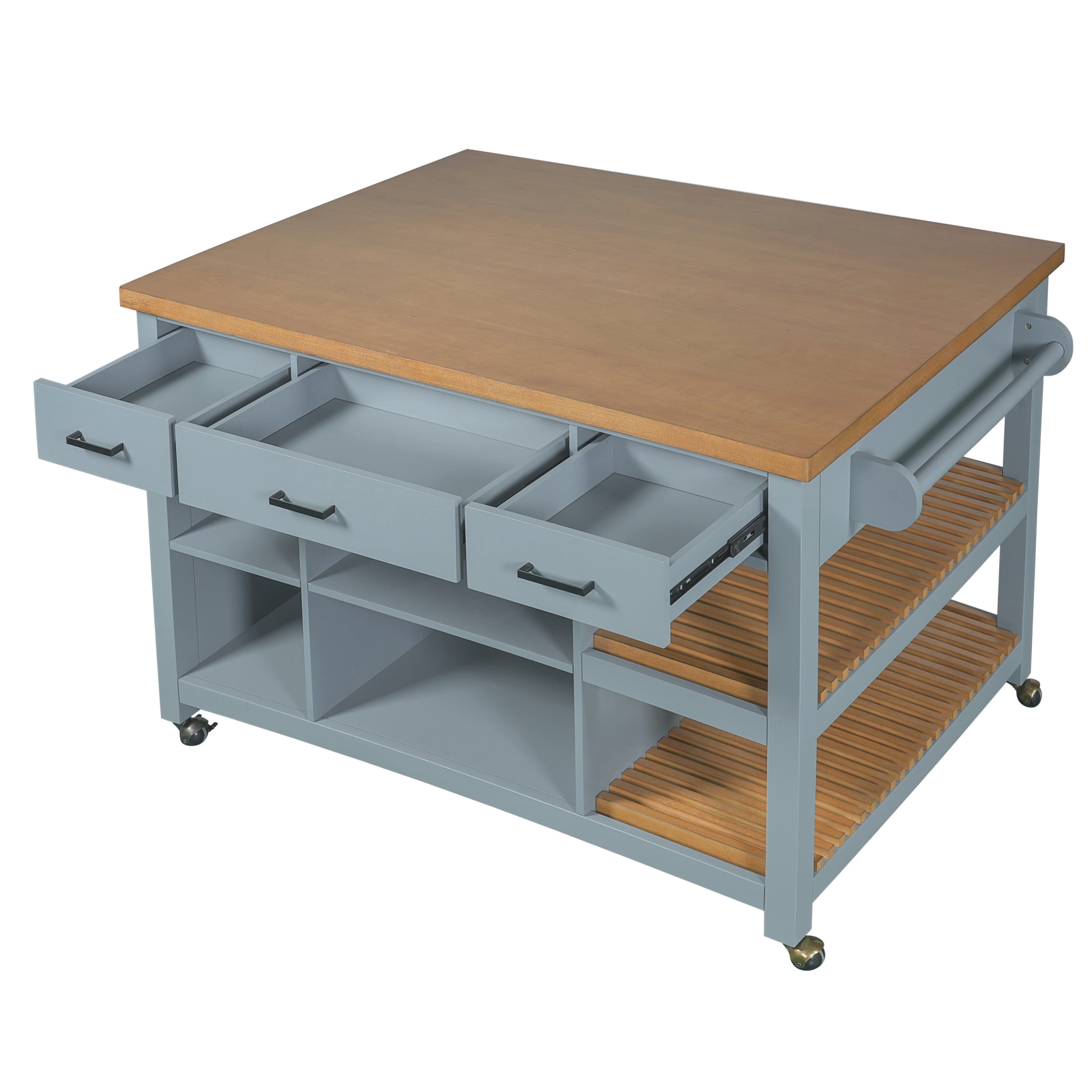 Christopher Knight Home 52" Modern Kitchen Island Cart with Wood Top, Storage Cabinet, Blue Gray