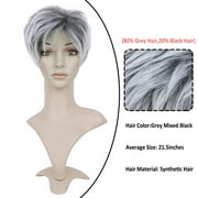 Creamily Grey Short Wigs for Women Layered Short Pixie Cut Wigs with Bangs Synthetic Grey Wigs Wefted Wig Cap