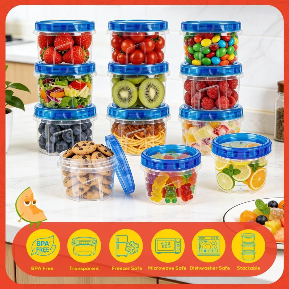 10 Pack 17oz Reusable Freezer Storage Containers with Twist Top Lids Airtight, Clear Plastic Food Storage Meal Prep Containers for Leftover Lunch Fruit Salad Oats, Small Soup Container Microwave Safe