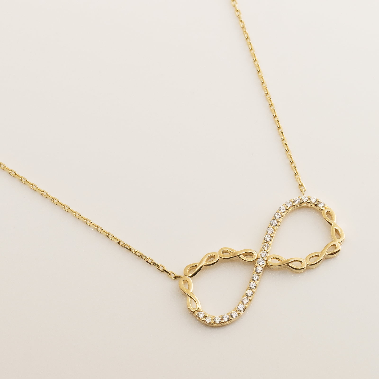 Anygolds 14K Real Solid Gold Infinity Pendant Chain Necklace
