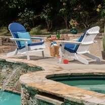 Noble House Malibu Wood Adirondack Chair with Cushion (Set of 2) White/Navy Blue
