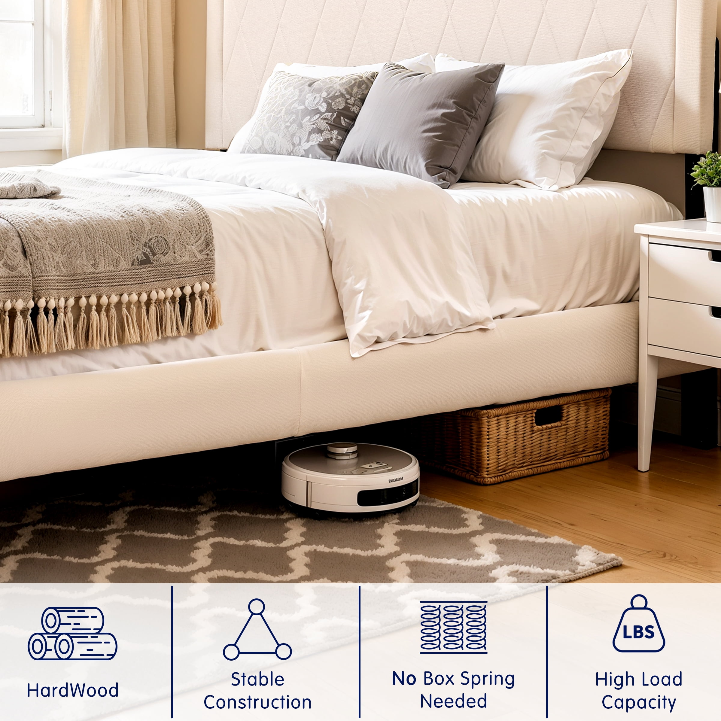 Modern Upholstered Bed Frame,Solid wood Platform,No Box Spring Needed,Twin,Beige