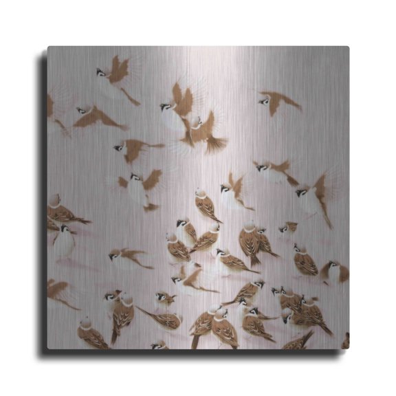 Luxe Metal Art 'Sparrow' by Zigen Tanabe, Metal Wall Art, 12"x12"